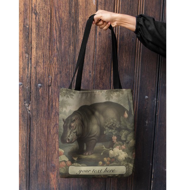 Bolsa Tote Hippo Botânico Vintage, personalizável (Criador carregado)