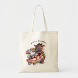 Bolsa Tote Hippo Christmas temed