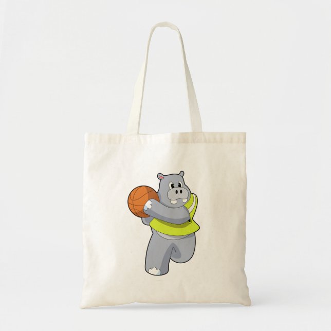 Bolsa Tote Hippo como jogador de basquete com basquete.PNG (Frente)