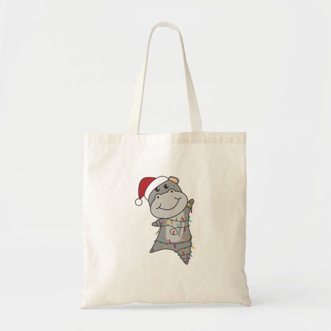 Bolsa Tote Hippo Feliz Natal Animais de inverno Hippos Adulto (Frente)