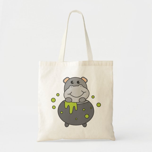 Bolsa Tote Hippo Happy Halloween Cauldron Bat Tote Bag (Frente)