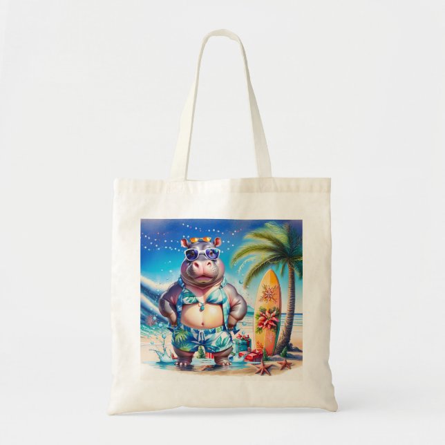 Bolsa Tote Hippo Hawaii Christmas Greeting  (Frente)