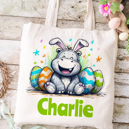 Bolsa Tote Hippo Páscoa Kids Name Boys Bunny