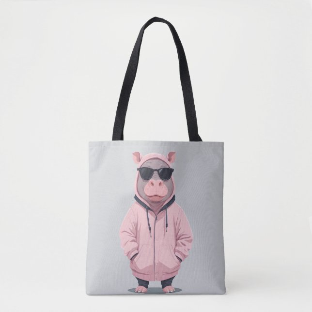 Bolsa Tote Hippopotamus Vestindo Hoodie Funny Legal Pop (Frente)