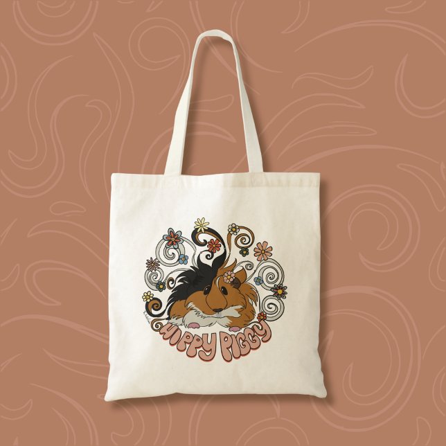 Bolsa Tote Hippy Piggy - Ilustração do Porco da Guiné (Criador carregado)