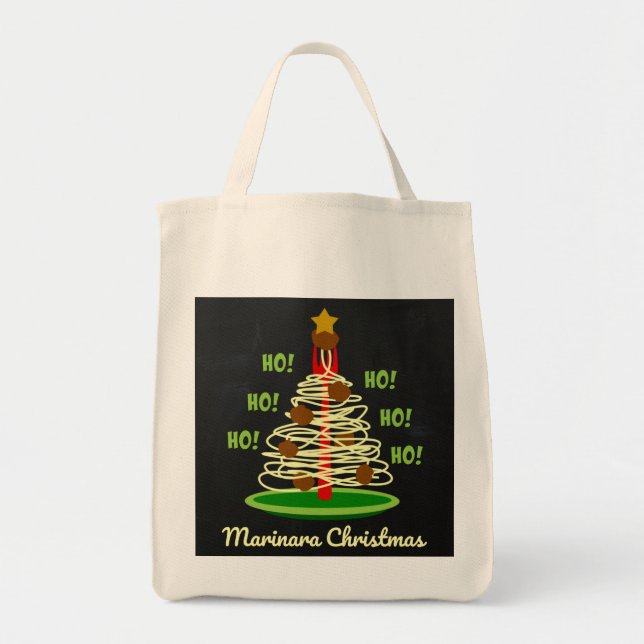 Bolsa Tote Ho! Ho! Ho! Árvore de Massas de Natal Marinara (Frente)