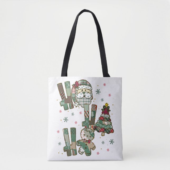 Bolsa Tote Ho Ho Ho Christmas Festive Patchwork (Frente)