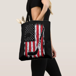 Bolsa Tote Hockey American Flag Sports Retro Vintage