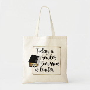 Bolsa Tote Hoje um leitor de livro negro Dourado dá nome