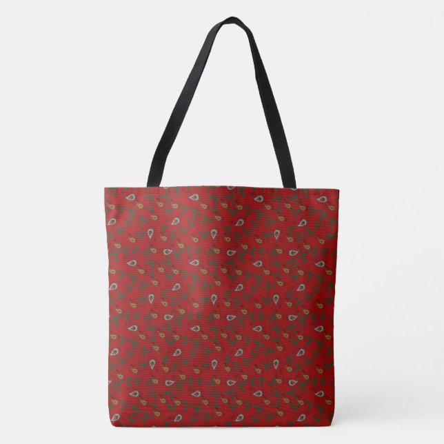 Bolsa Tote Holiday Paisley | Paisley e Holly | Vermelho (Frente)