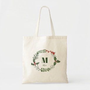 Bolsa Tote Holiday Wreath Greenery Berry Personalizado Inicia