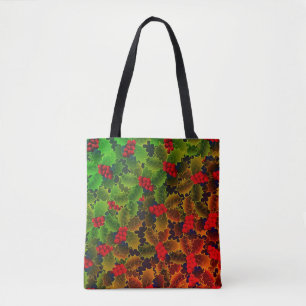 Bolsa Tote Holly berry deixa brilhando coroa verde-vermelha