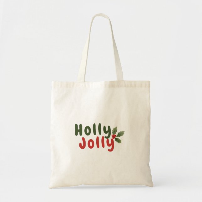 Bolsa Tote Holly Jolly - Festa Festiva de Férias com Ícone Ho (Frente)
