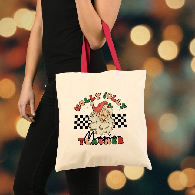 Bolsa Tote Holly Jolly Music Teacher - Papais noeis de Natal (Criador carregado)
