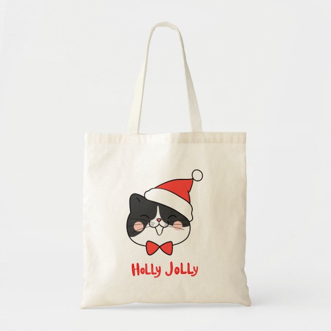 Bolsa Tote Holly Jolly Papais noeis de Natal bonitos Cat (Frente)
