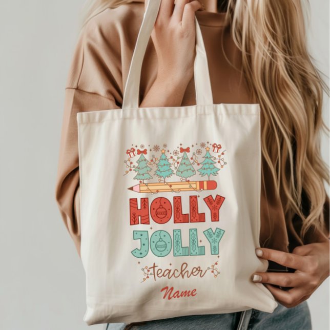 Bolsa Tote Holly Jolly Professora Tote Bag de Natal (Criador carregado)