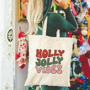 Bolsa Tote Holly Jolly Vibes Groovy Retro Natal