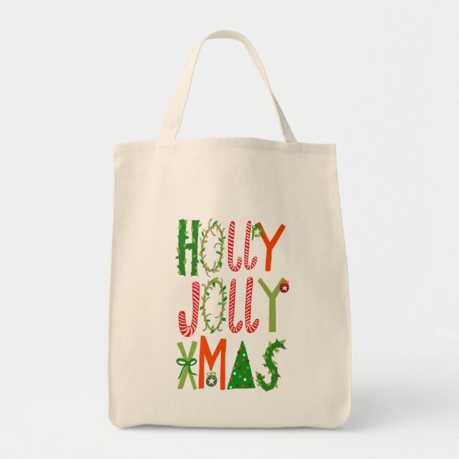 Bolsa Tote HOLLY JOLLY XMAS Feriado doce Natal (Frente)