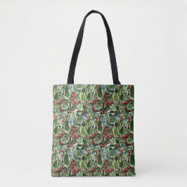 Bolsa Tote Holly Leaves e Red Berries Feriado