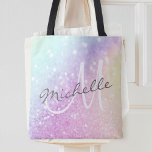Bolsa Tote Hológrafo Glamoroso e Bonito Monograma<br><div class="desc">Personalize facilmente este elegante padrão colorido de brilho com seu nome personalizado e/ou monograma.</div>