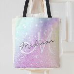Bolsa Tote Hológrafo Glamoroso e Bonito Monograma<br><div class="desc">Personalize facilmente este elegante padrão de brilho fino colorido do bokeh com seu nome personalizado e/ou monograma.</div>