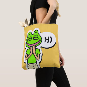 Bolsa Tote Homem com Sapo sorridente na Arte Amarela