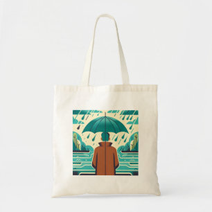 Bolsa Tote Homem com um guarda-chuva comprando o saco