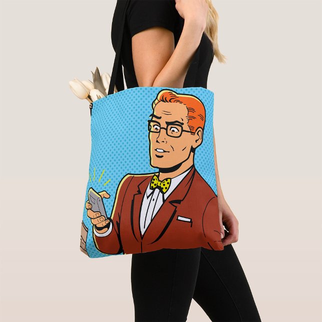 Bolsa Tote Homem de Estilo de Quadrinhos Olhando para o Celul (Criador carregado)