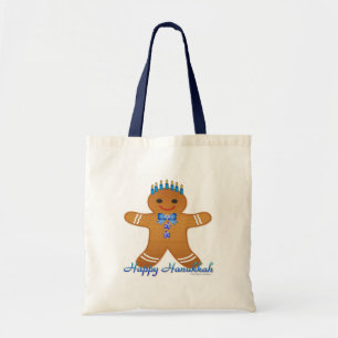 Bolsa Tote Homem de gengibre da Menorá de Hanukkah feliz
