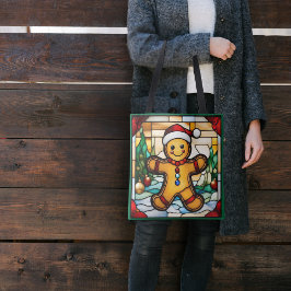 Bolsa Tote Homem de Gengibre de Natal Vidro Manchado Falso