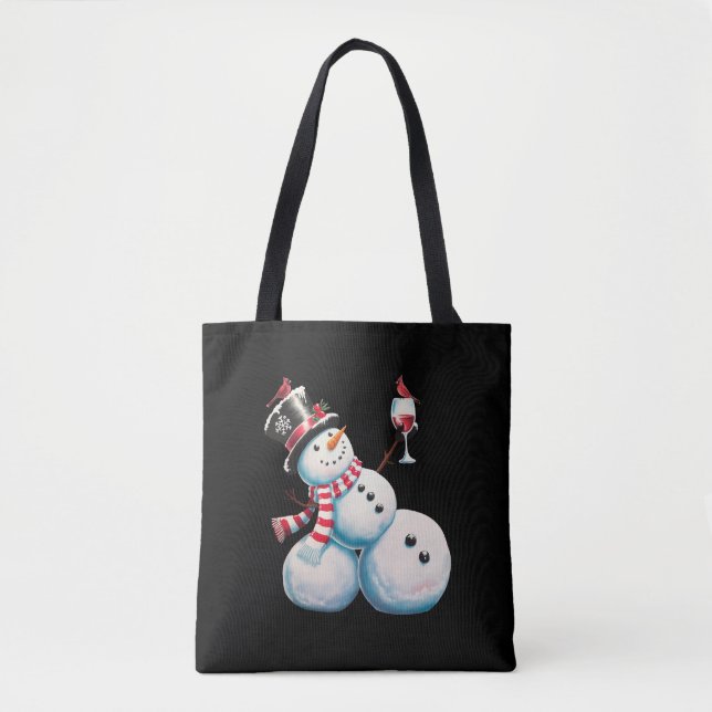 Bolsa Tote Homem de Neve Com Vinho Natal Presente de Natal Di (Frente)
