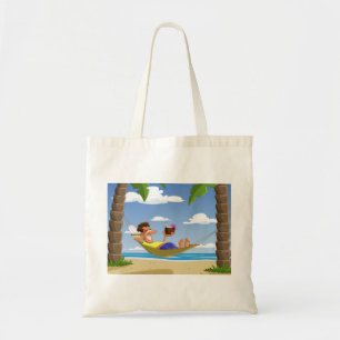 Bolsa Tote Homem Divertido Relaxando em Rede de Praia
