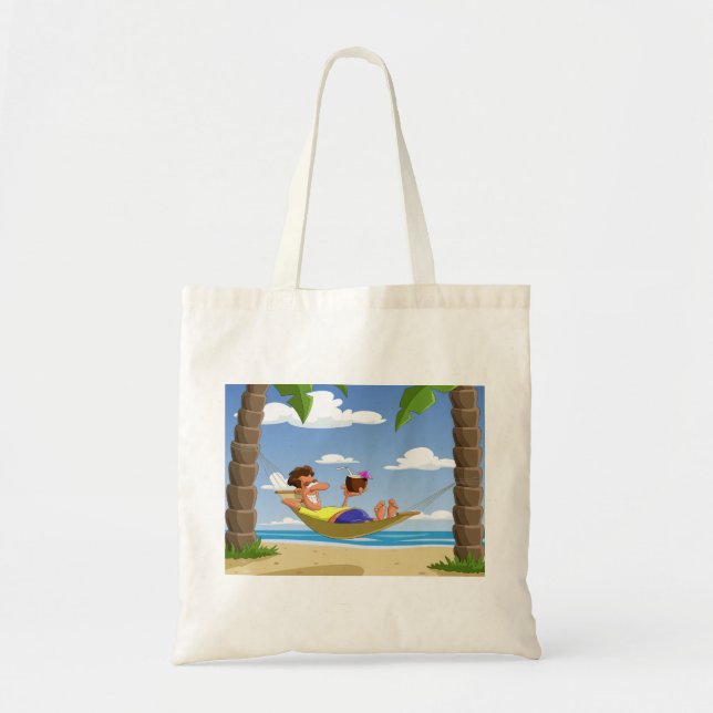 Bolsa Tote Homem Divertido Relaxando em Rede de Praia (Frente)
