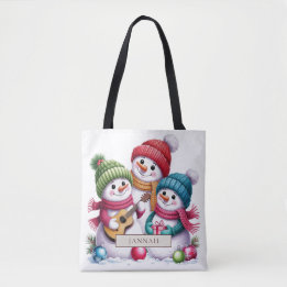 Bolsa Tote Homens de Neve Cantando Guitarra Natal Nome Brilha