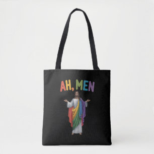 Bolsa Tote Homens Engraçados LGBT Orgulho gay Jesus Bandeira 