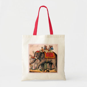 Bolsa Tote Homens Executando Um Ato De Circo Com Um Elefante.