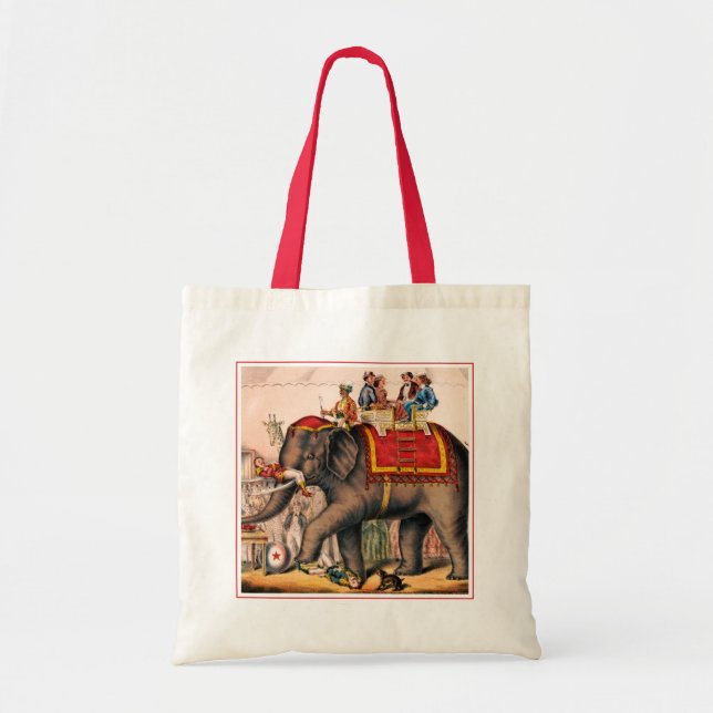 Bolsa Tote Homens Executando Um Ato De Circo Com Um Elefante. (Frente)