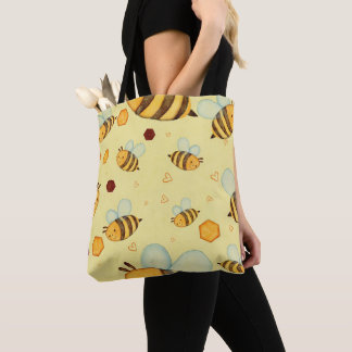Bolsa Tote Honey Bees on a Fresh Yellow Background