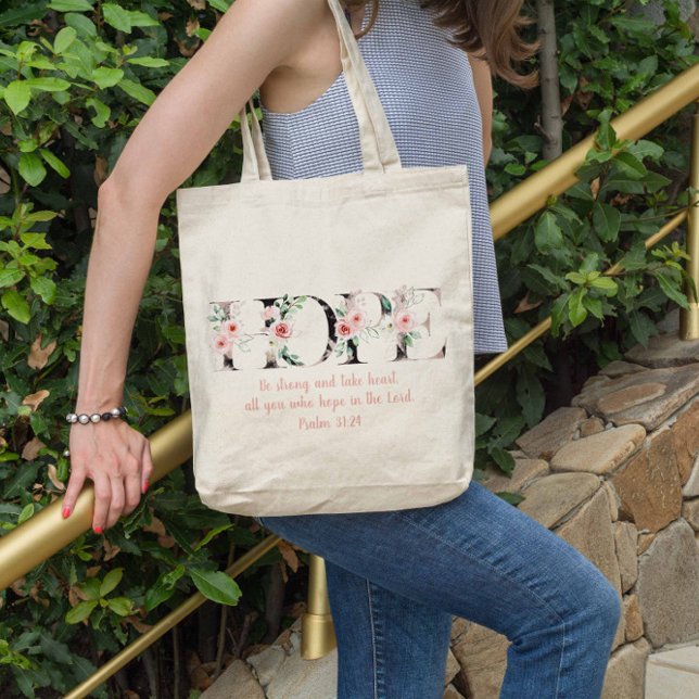 Bolsa Tote Hope Salms 31:24 Bíblia De Aquarela Verso Tote Bag (Hope Psalms 31:24 Watercolor Bible Verse Tote Bag)