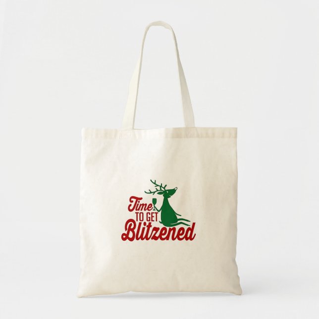 Bolsa Tote Hora de ficar bêbado no Natal Rena  (Frente)