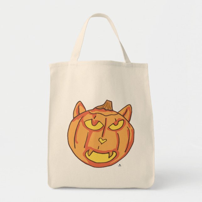 Bolsa Tote Horário de Pumpkin de Arte do Gato de Halloween (Frente)