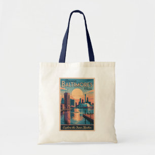 Bolsa Tote Horizonte de Baltimore Maryland Viagem Arte Vintag