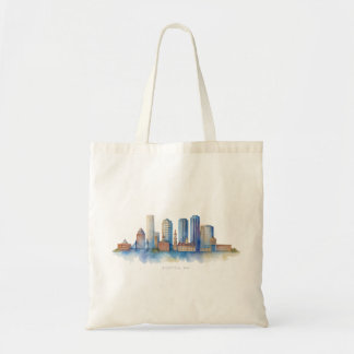 Bolsa Tote Horizonte de Boston em Aquarela | Moderno Boston M
