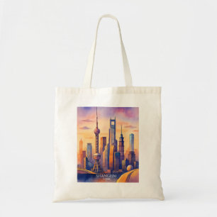 Bolsa Tote Horizonte de Xangai Viagem pela China Aquarela