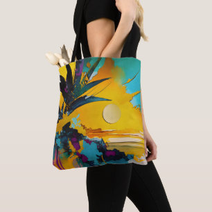 Bolsa Tote Horizonte Dourado – Pôr do Sol Tropical Abstrato