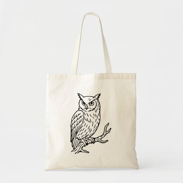 Bolsa Tote Horned Owl on Branch Line Art (Frente)