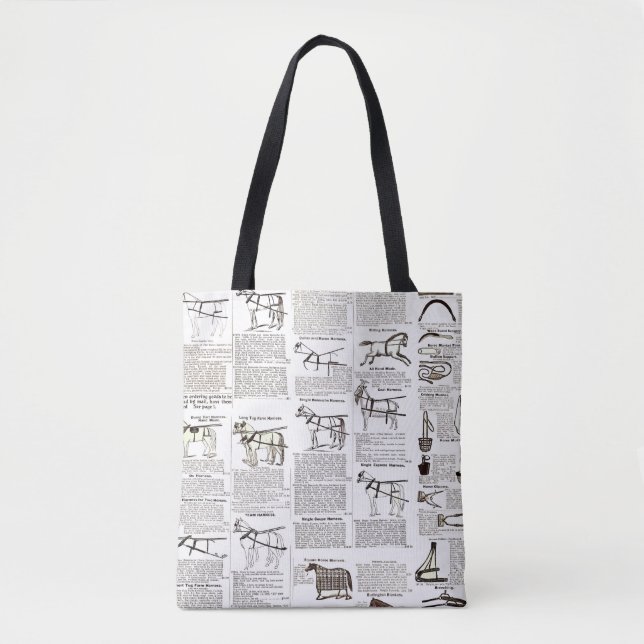 Bolsa Tote Horse Antique Advertising Newpaper Art (Frente)