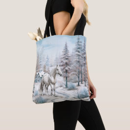 Bolsa Tote Horse cena de inverno neve no Natal