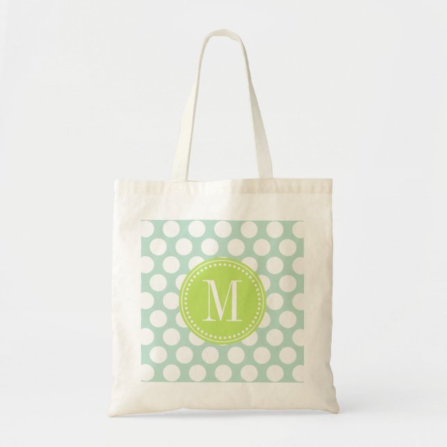 Bolsa Tote Hortelã chique & pontos grandes verdes Monogrammed (Frente)