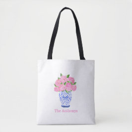 Bolsa Tote Hortênsia Rosa Aquarela Chinoiserie Nome